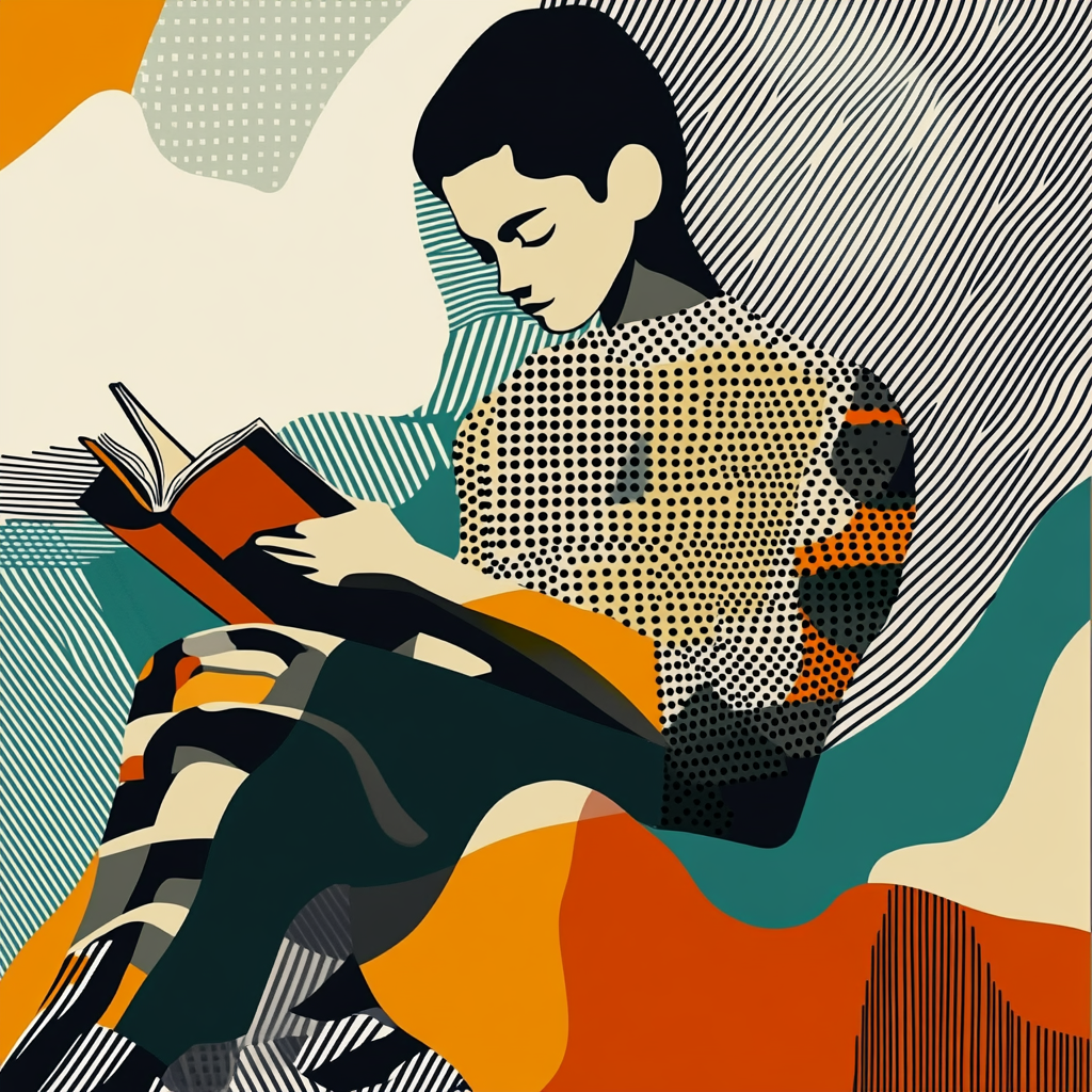 A boy reading a book illustration