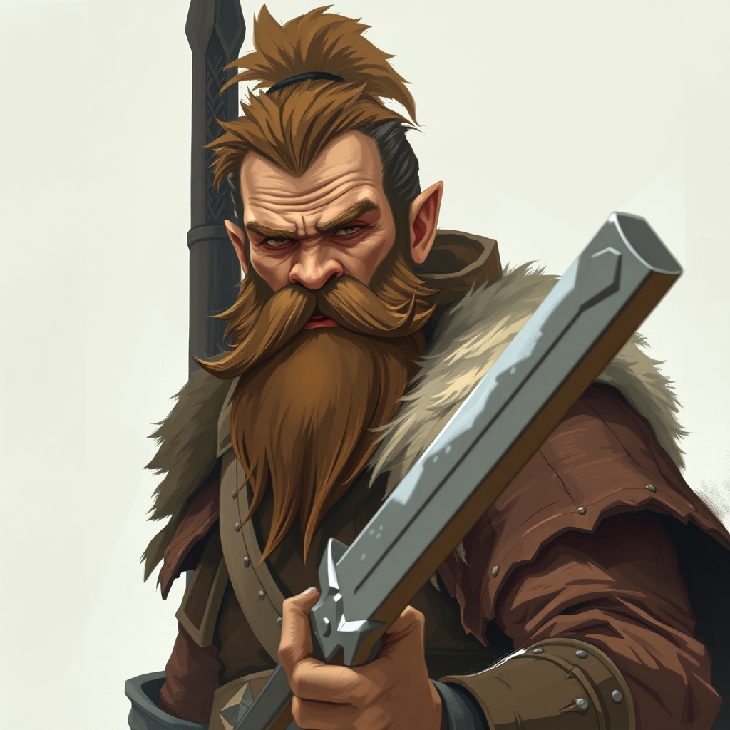 A brave dwarf fighter with brown beard.