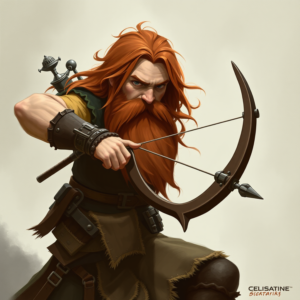 A brave dwarf with brown hair using a crossbow.