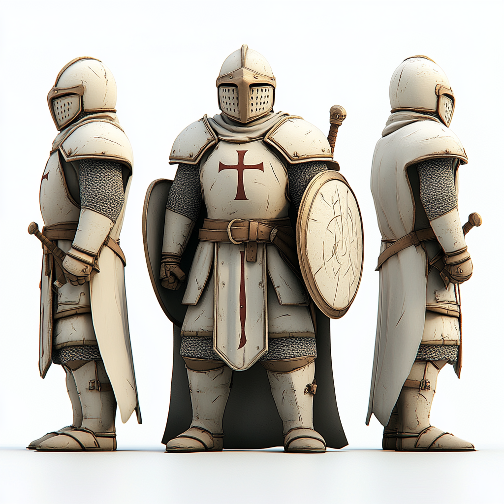 A brave knight in poses on white background