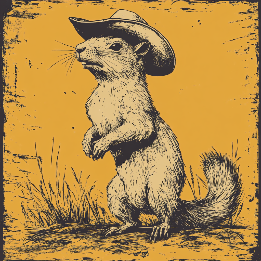 A brave squirrel in cowboy hat on Gadsen Flag