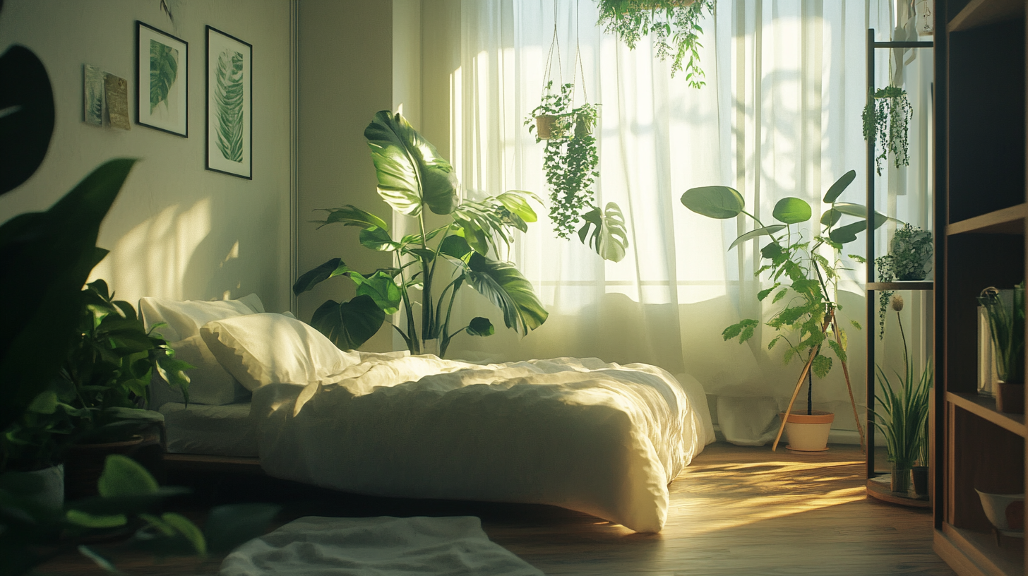 A bright room with plants in a modern apartment.