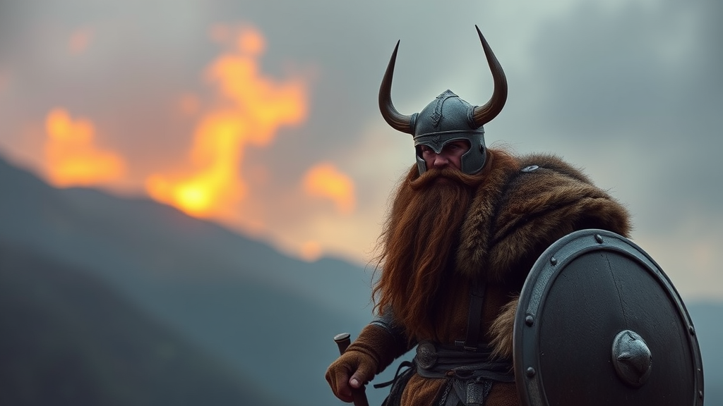 A brown Viking warrior in his armor.