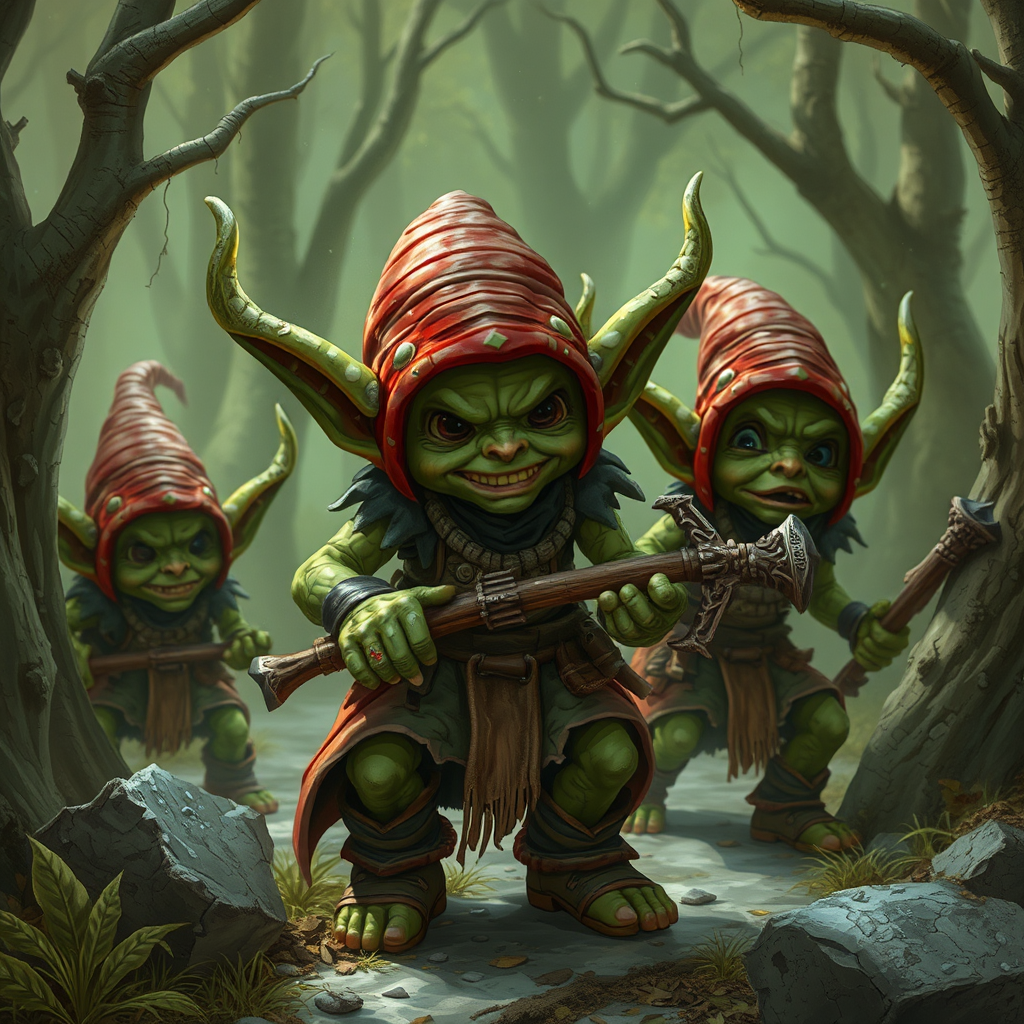 A bunch of goblins in the forest.