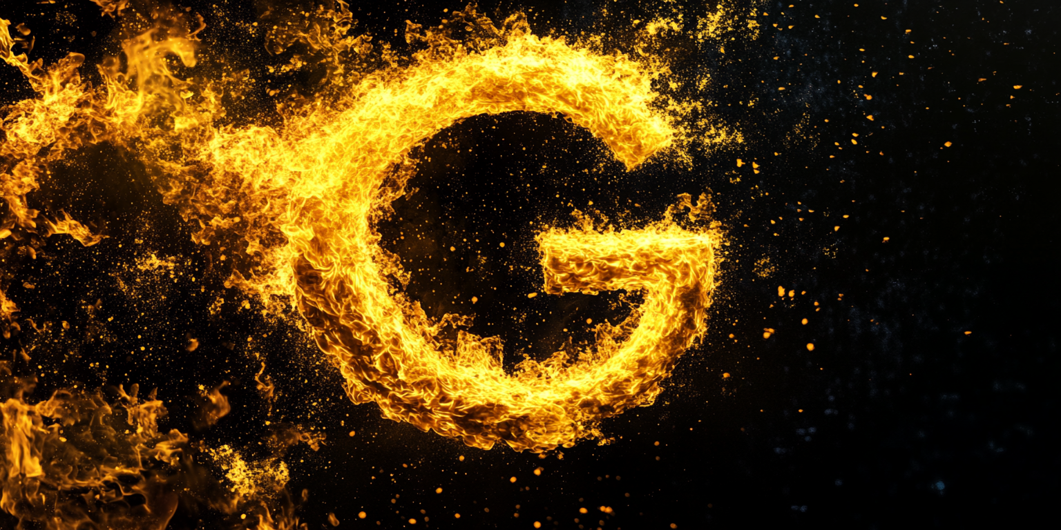 A burning yellow GitHub logo on black background