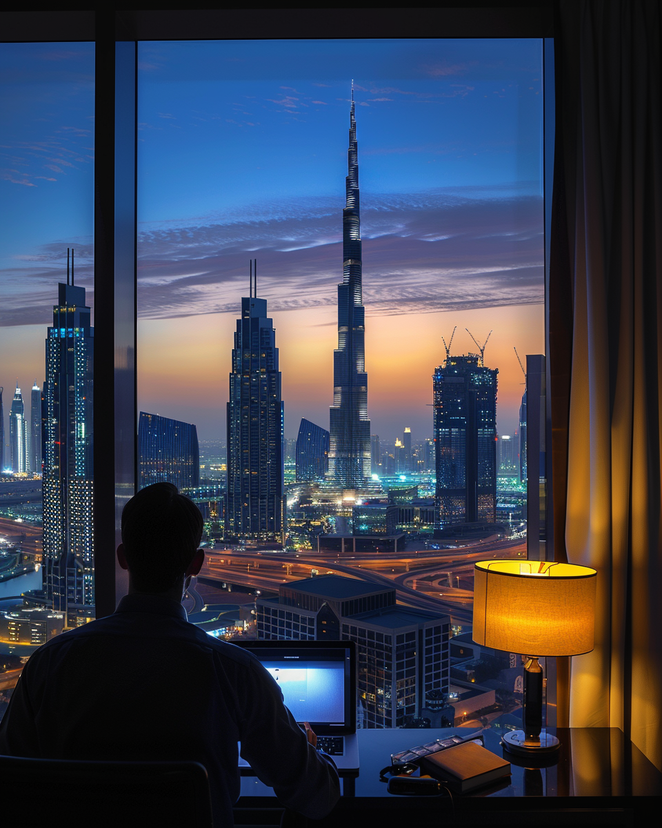 A business traveler in luxurious hotel at Dubai