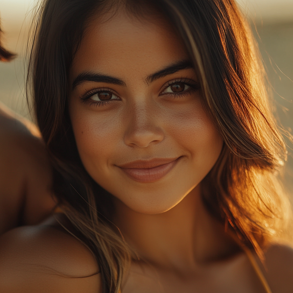 A calm Latina woman with a gentle smile