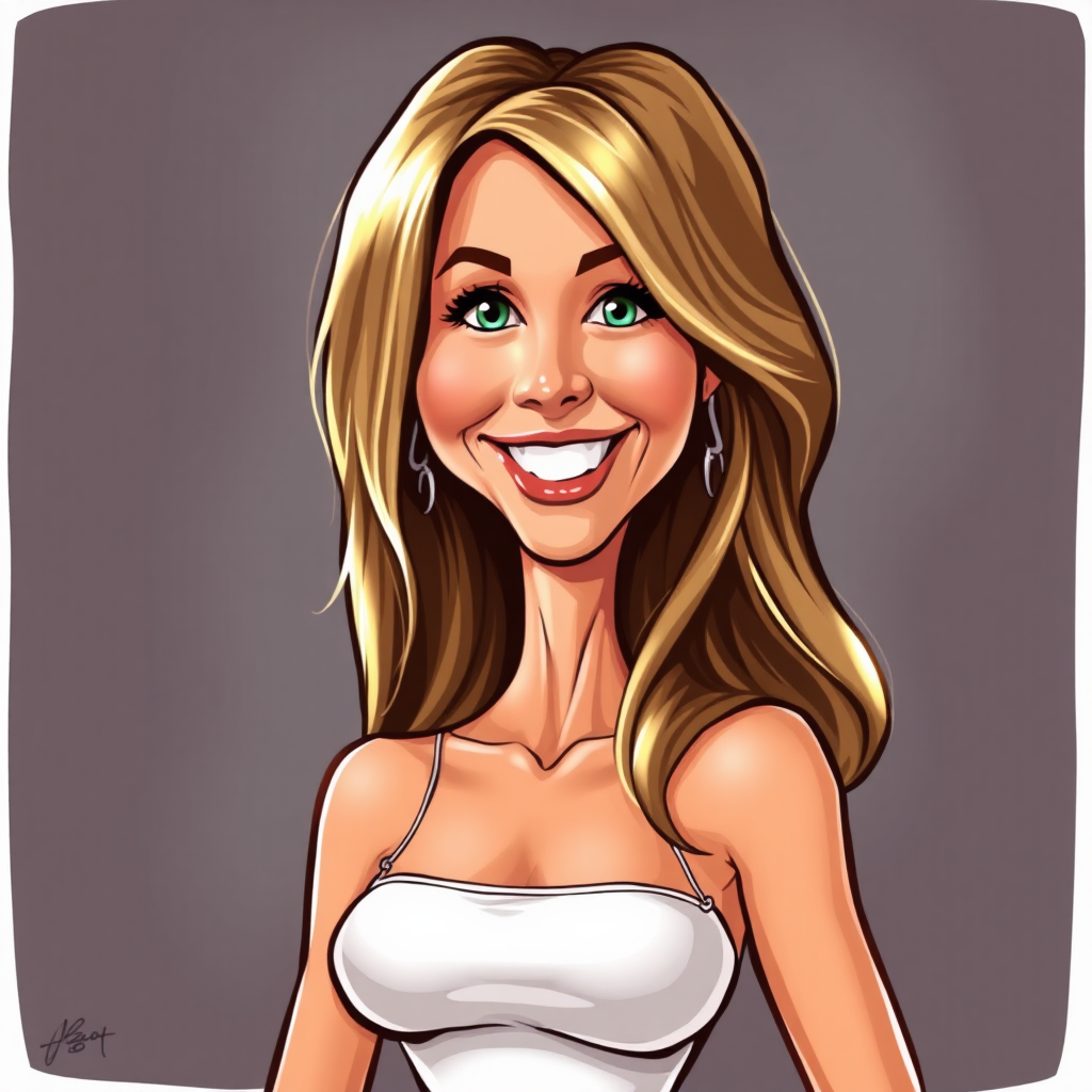 A cartoon caricature of Jennifer Aniston.