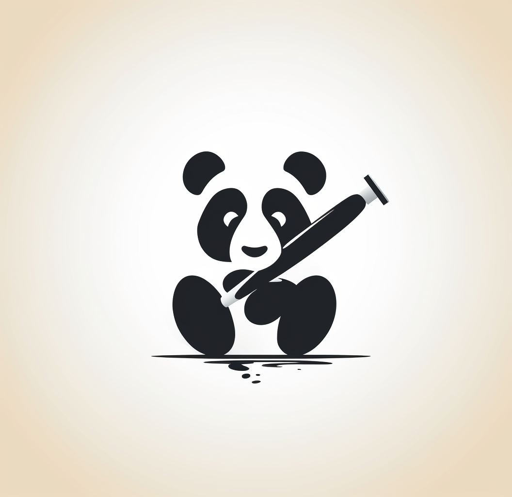 A cartoon panda holding ink pen on white background.