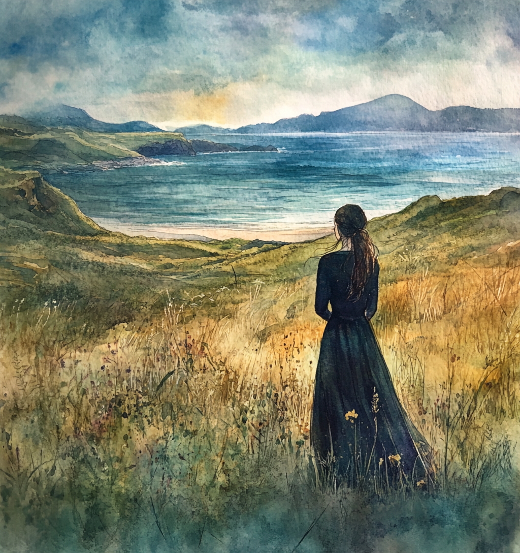 A celtic woman gazing at sea in Wales