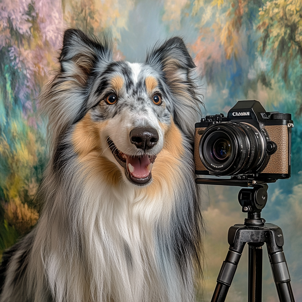 A cheerful Collie poses in magical Ghibli style