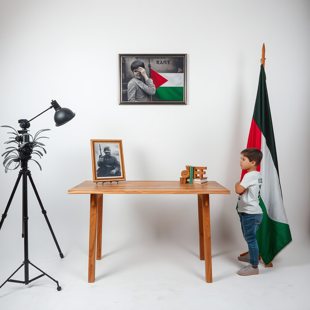 A child and martyrdom picture in Palestinian studio.