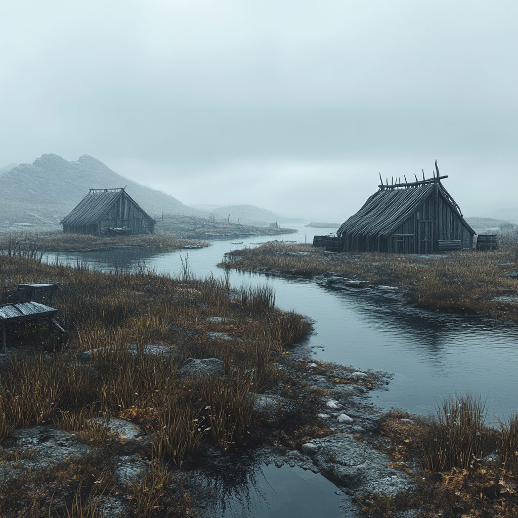 A cinematic, dark, yet beautiful fantasy tundra environment.