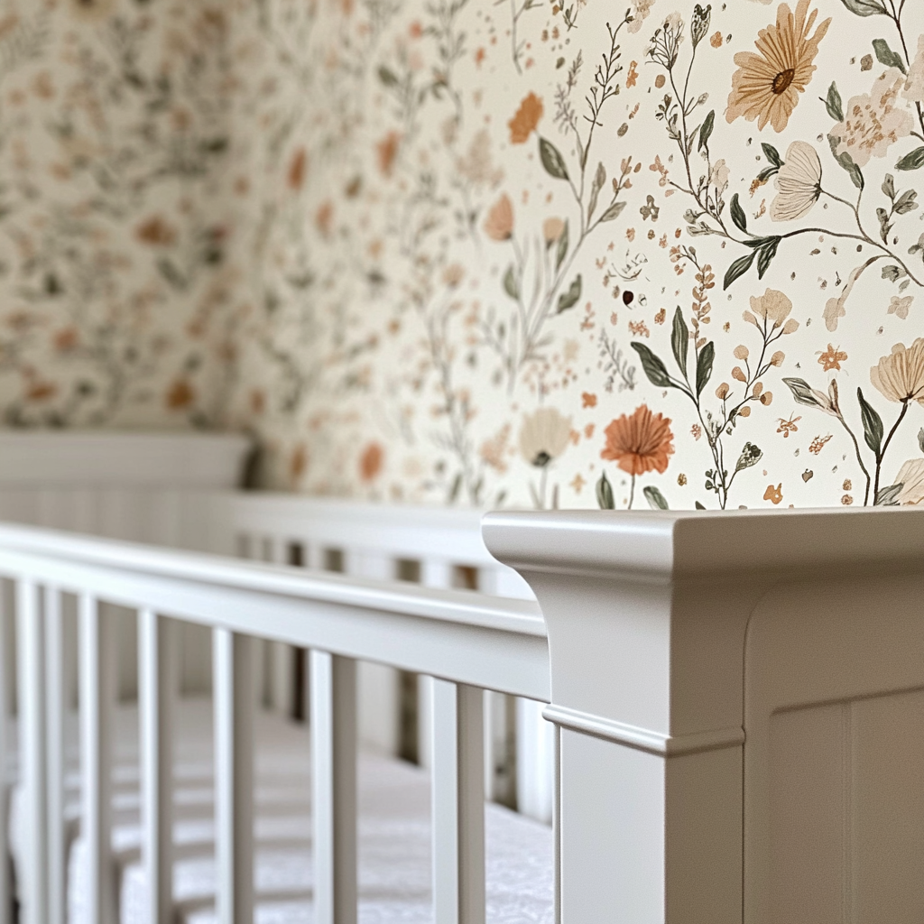 A close look at nursery wallpaper pattern, clean image.