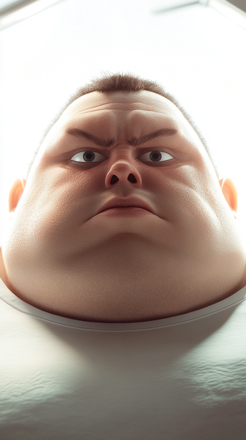 A close-up image of a fat American nerd