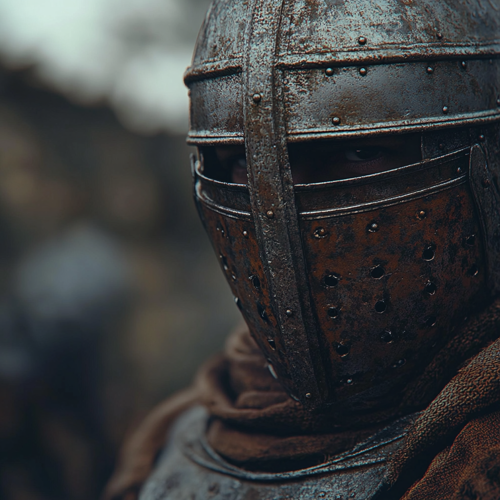 A close-up of medieval Slavic warrior's helmet.