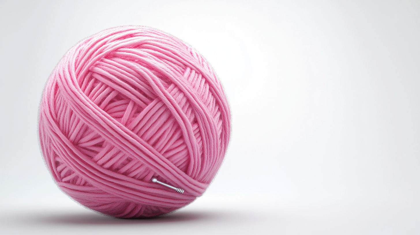 A close-up of pink wool with silver needles.