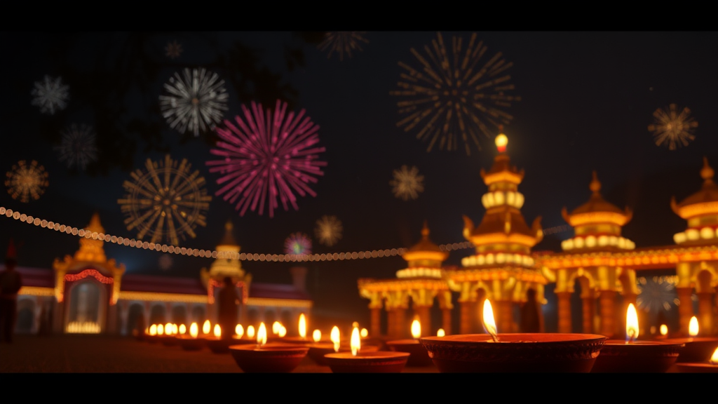 A colorful 3D image of Diwali festival.