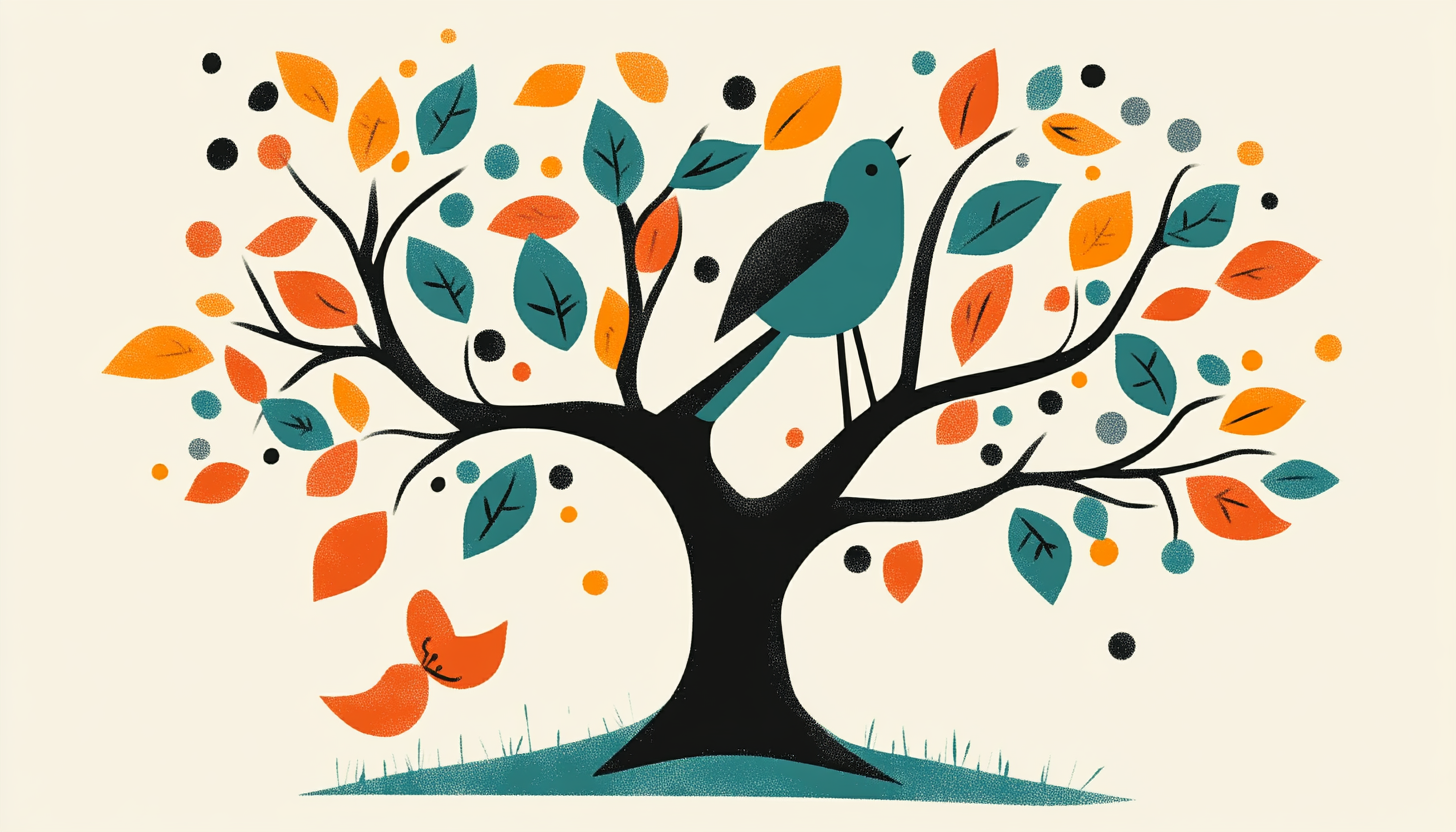 A colorful bird sings in a tree icon