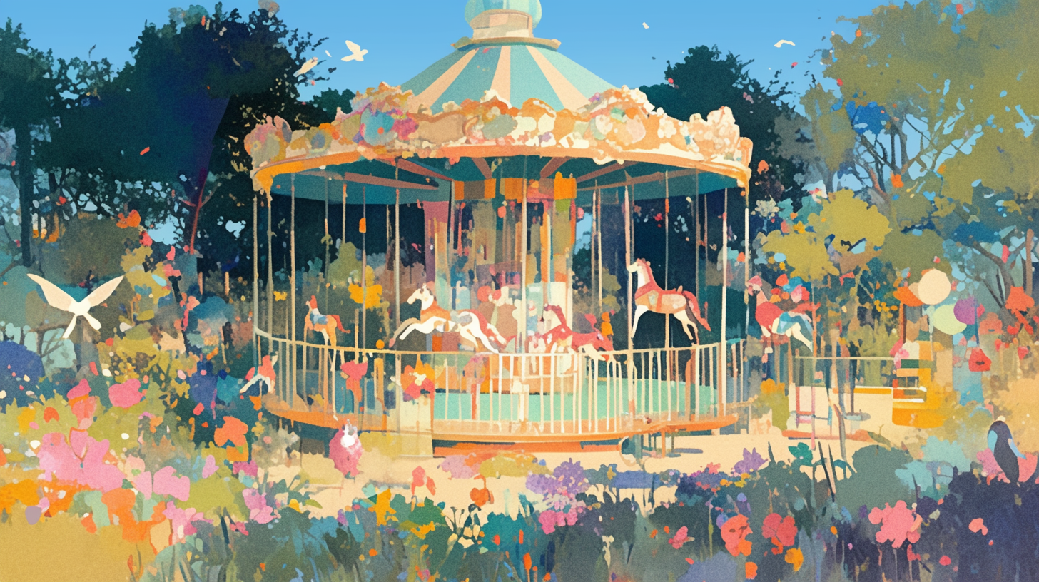 A colorful carousel in Seoul playground, inspired by Matisse.