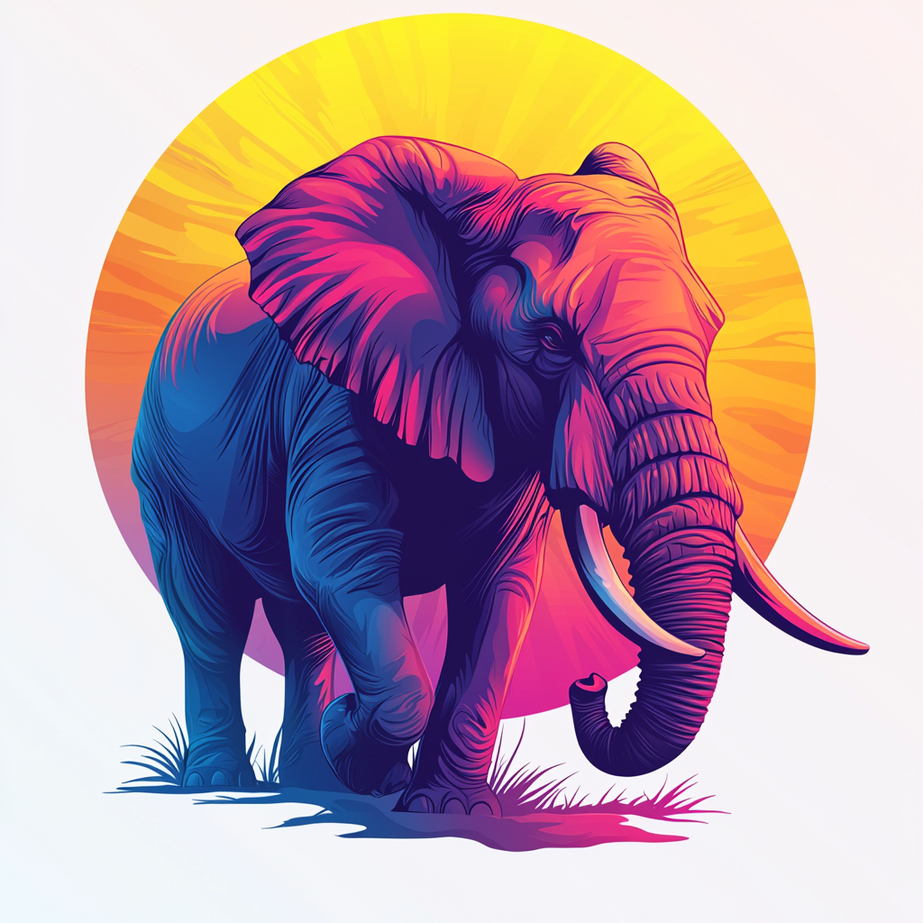 A colorful elephant under a bright sun