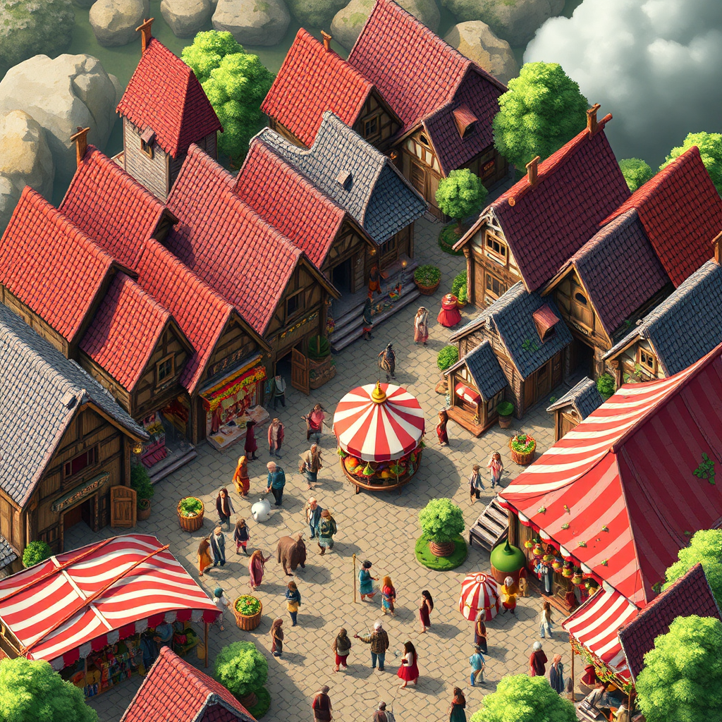 A colorful old Viking village carnival with hidden objects.