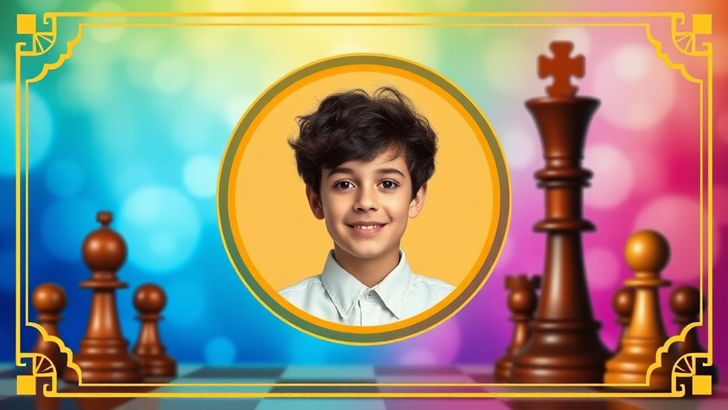 A colorful school banner with chess icon and photo.