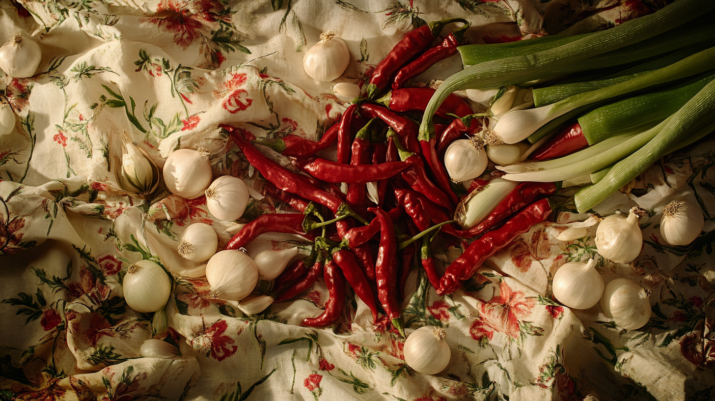 A colorful still life of Korean ingredients