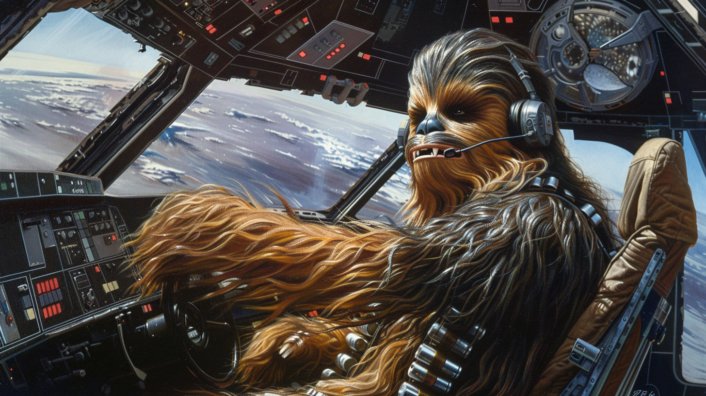 A confident wookie pilot in space battle