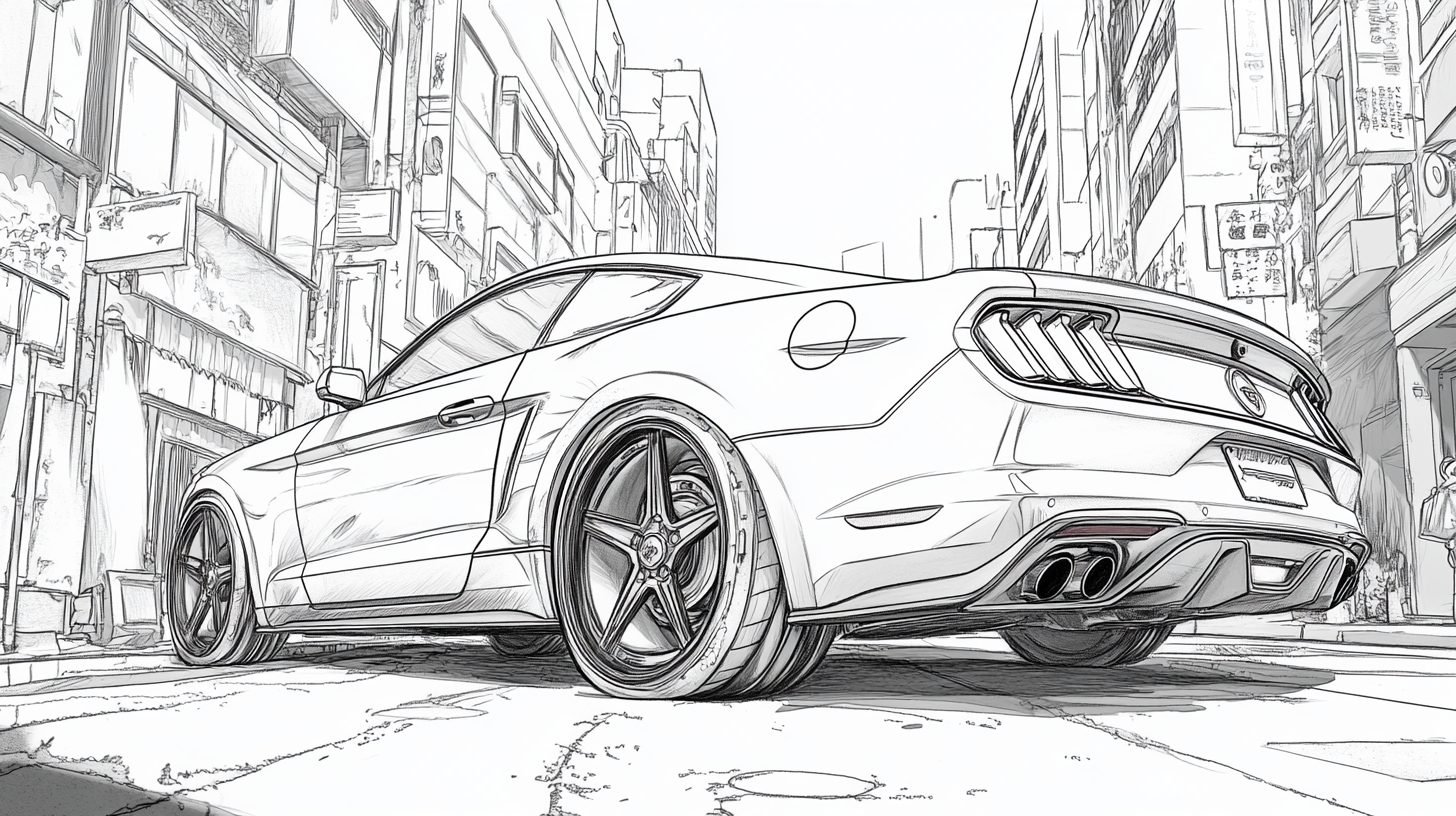 A cool Ford Mustang parked in the city