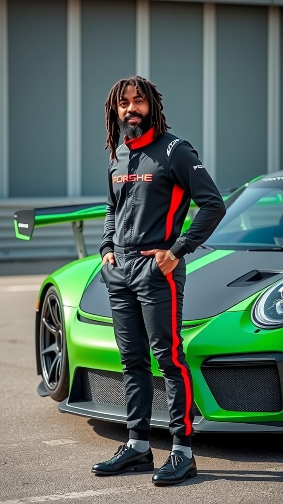 A cool black race car driver and rastaman.