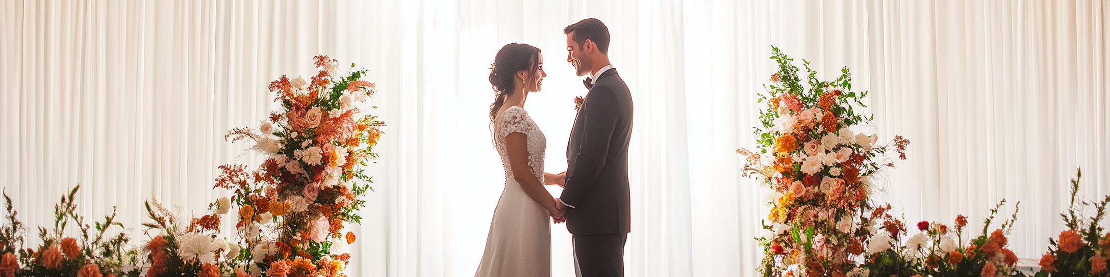 A couple gets married in front of stage.