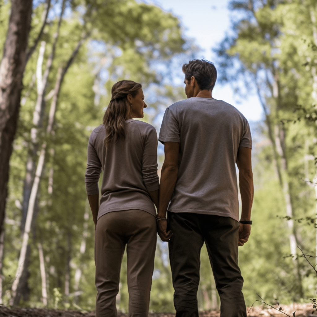 A couple in forest admiring nature together