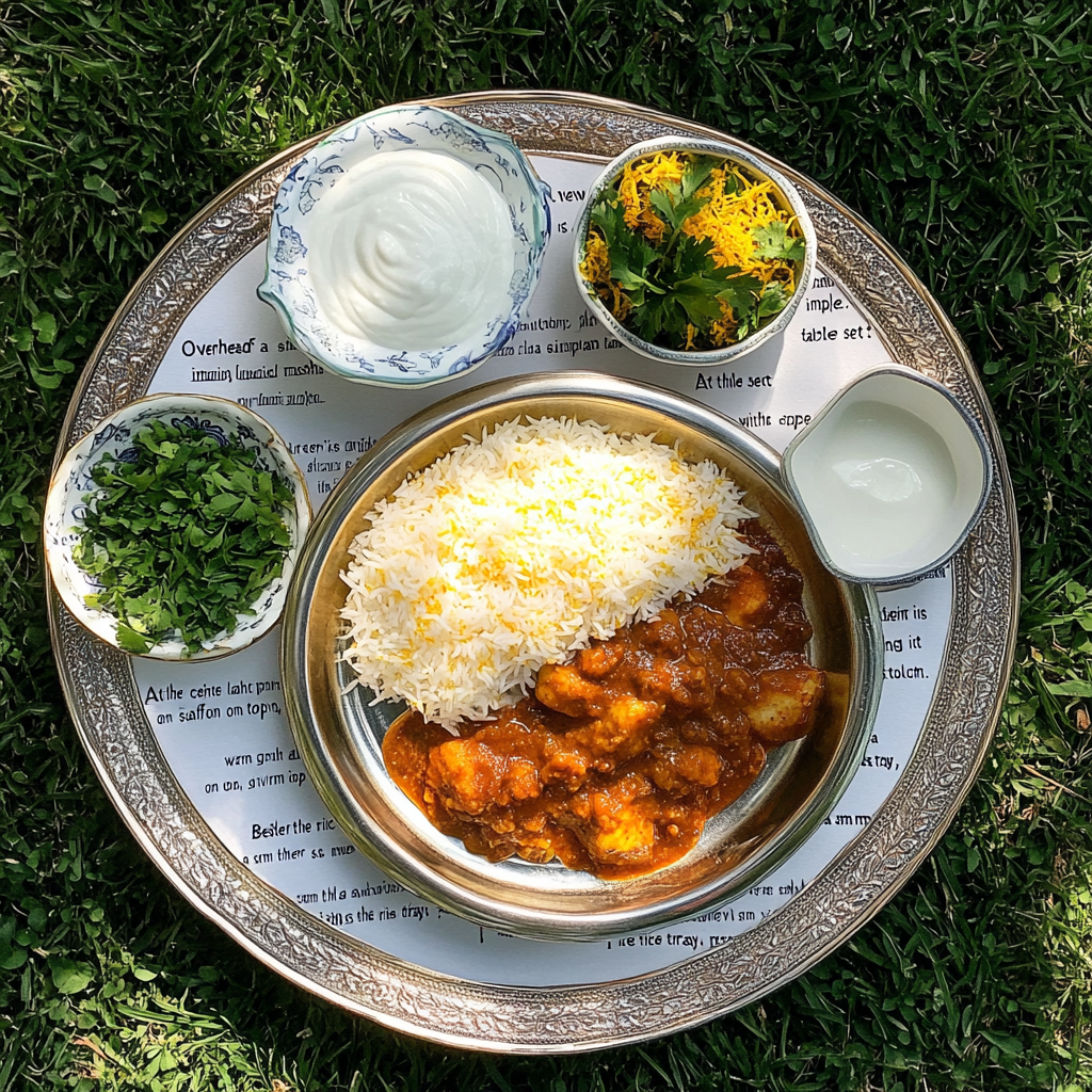 A cozy Iranian lunch table on green lawn