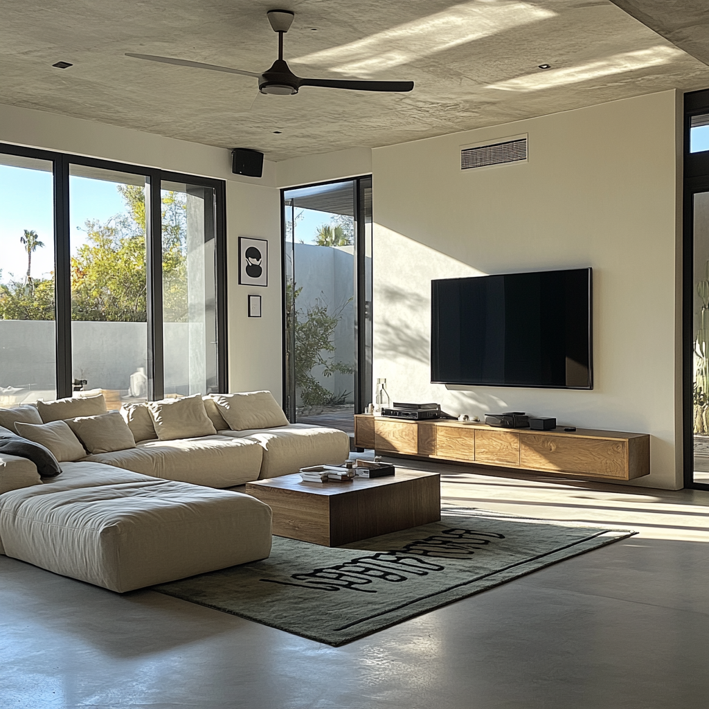 A cozy living room with modern decor.