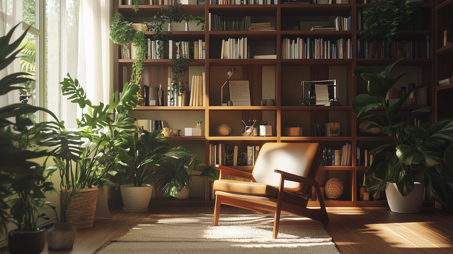 A cozy reading room in a modern apartment.