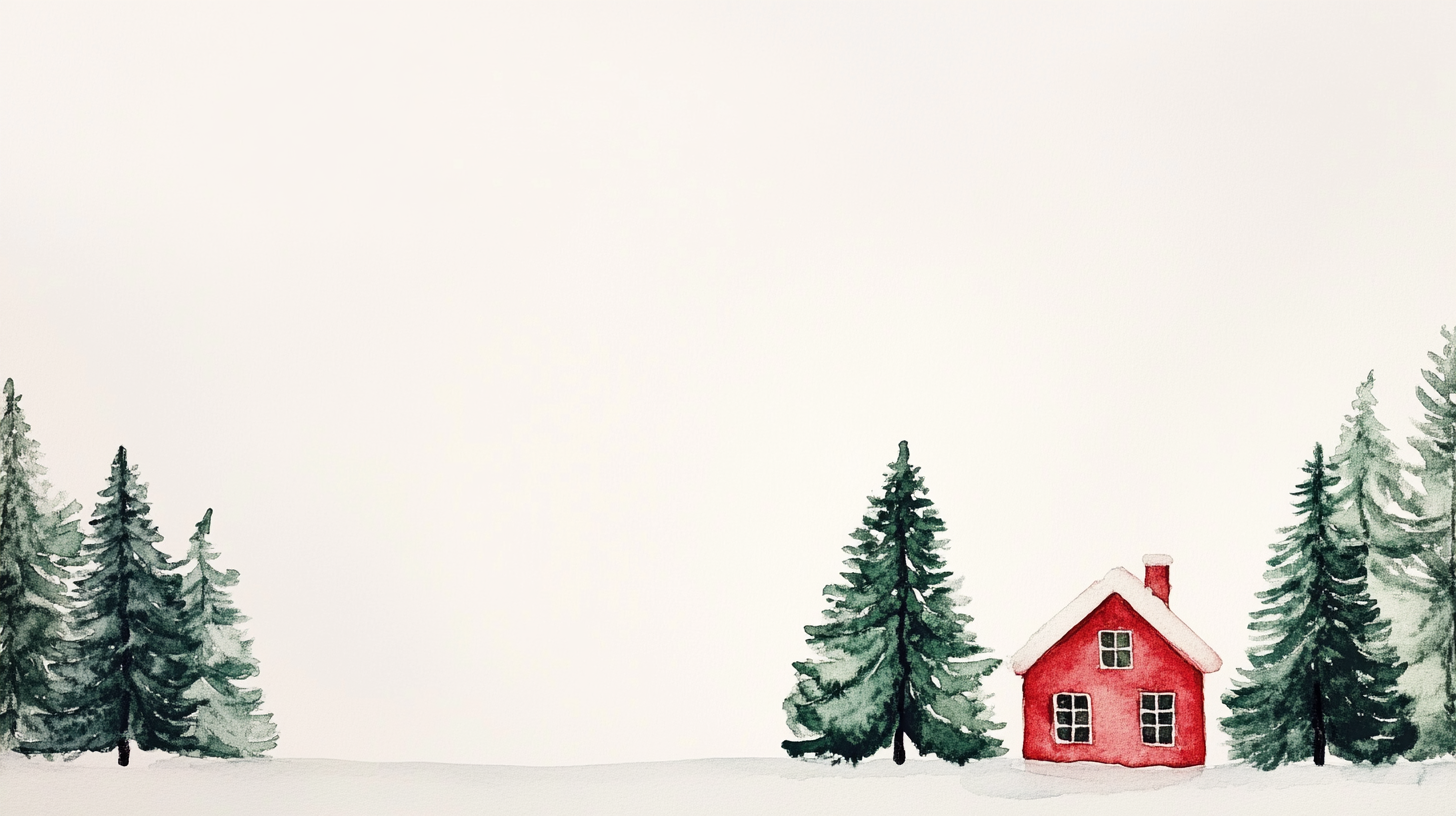 A cozy red house in a pine forest