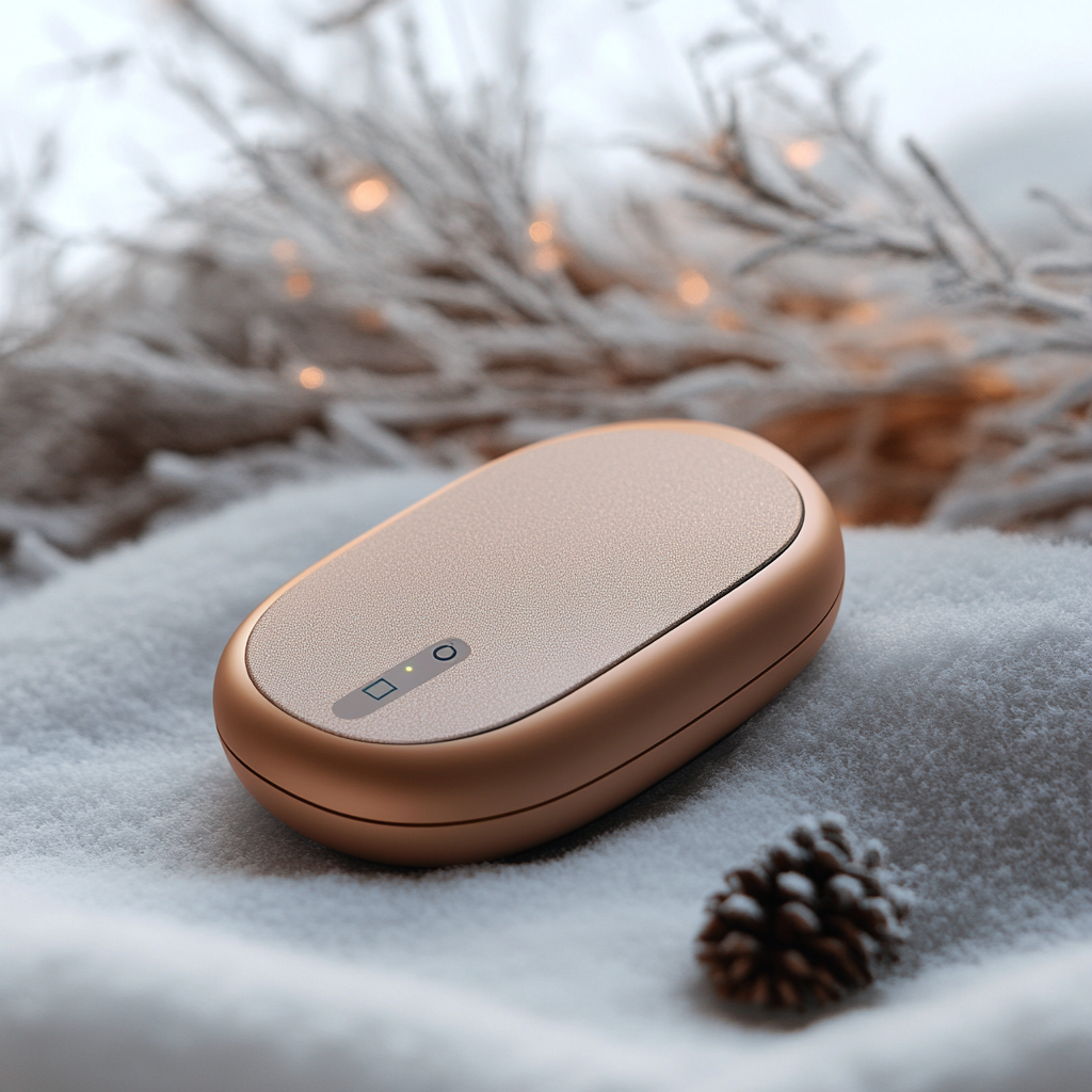 A cozy winter scene with a sleek hand warmer