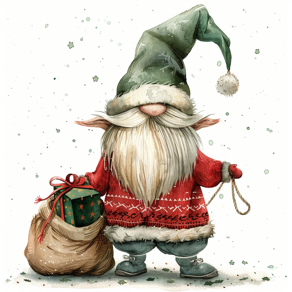 A cute Christmas gnome with presents and hat