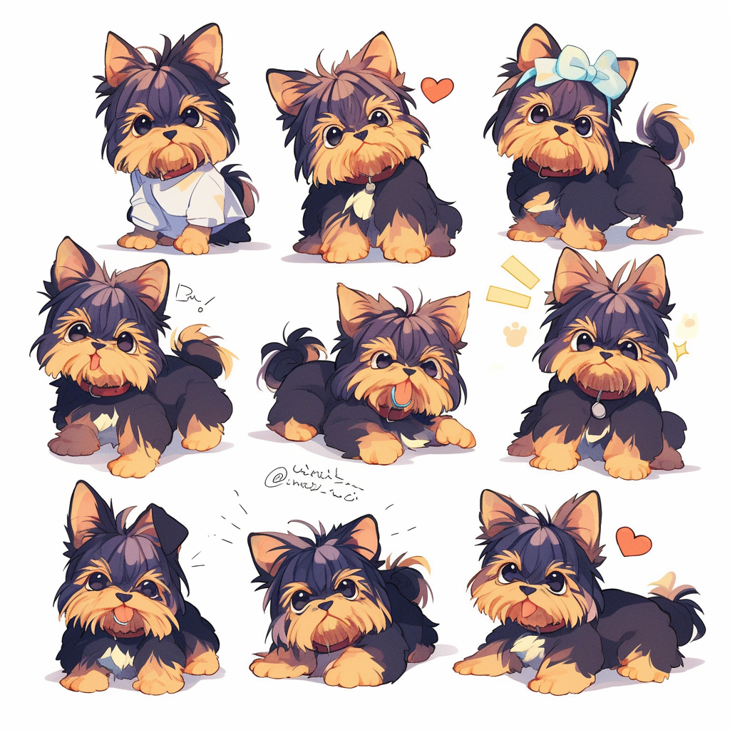 A cute Yorkshire Terrier in various poses