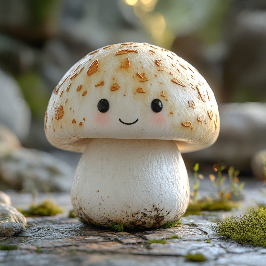 A cute anime cartoon mushroom on white background