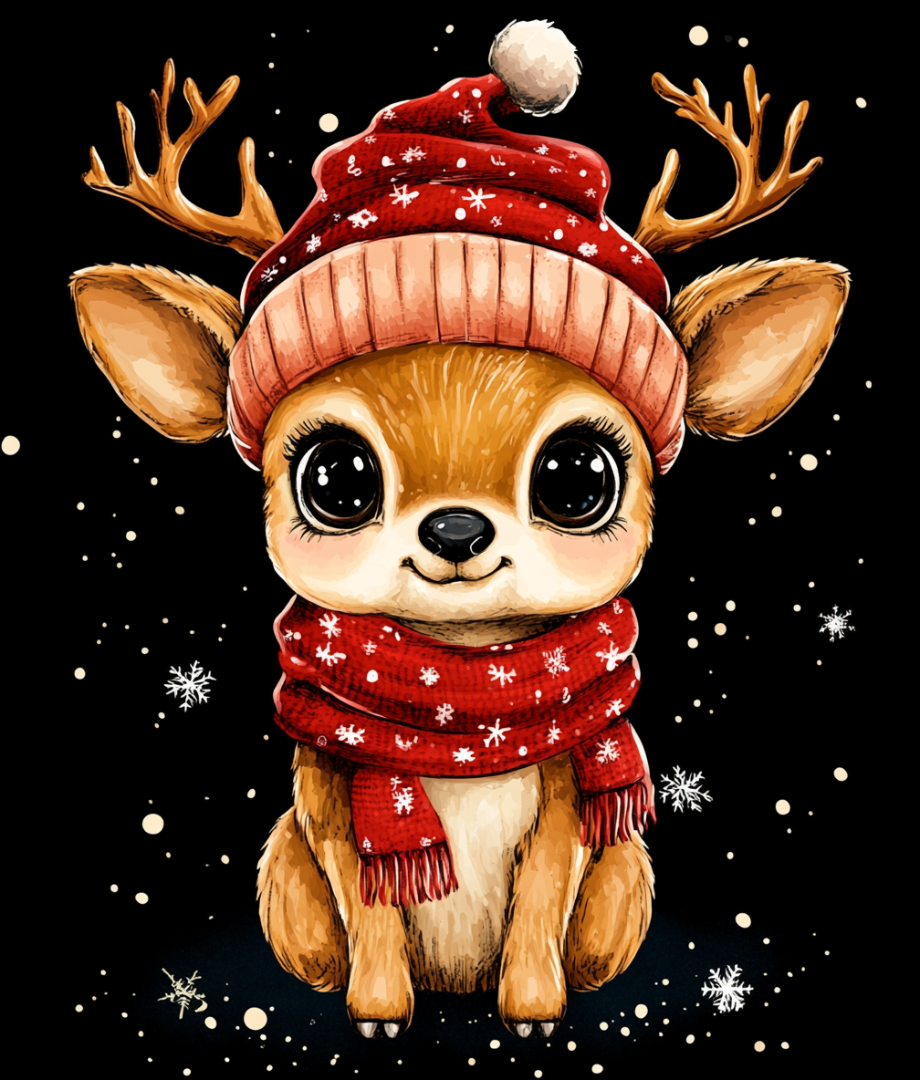 A cute baby reindeer in Christmas attire