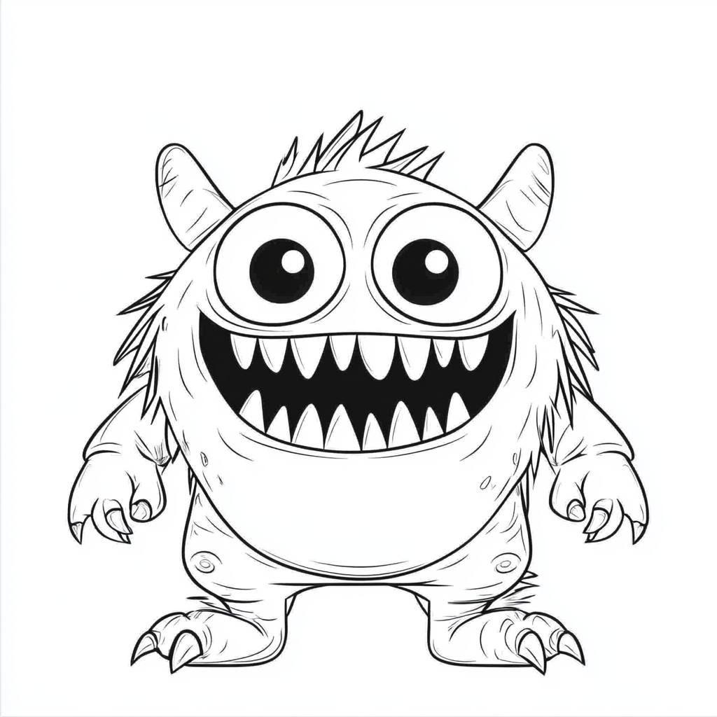 A cute monster coloring page for kids.