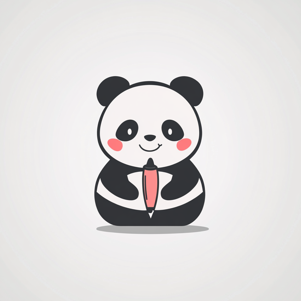 A cute panda holding a pen on a logo.