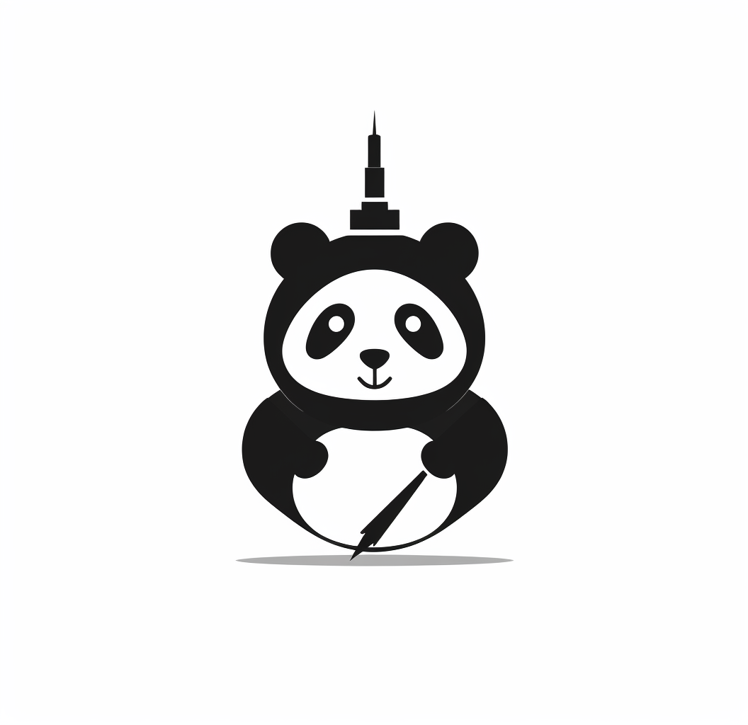 A cute panda holding pen in silhouette style.