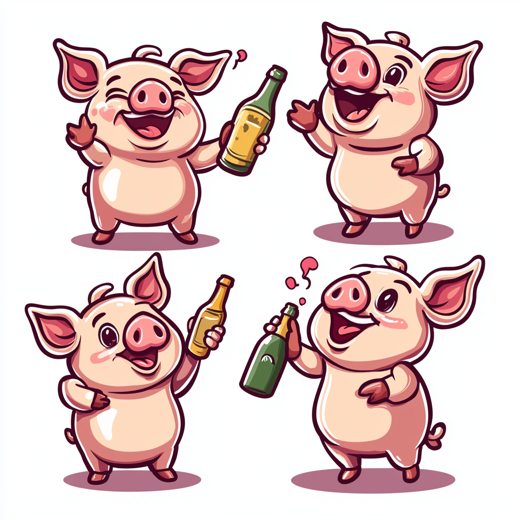 A cute pig sticker with exaggerated expressions