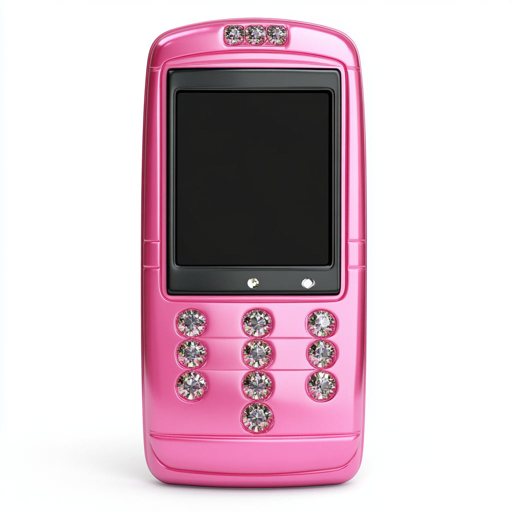 A cute pink retro phone with diamond accents.