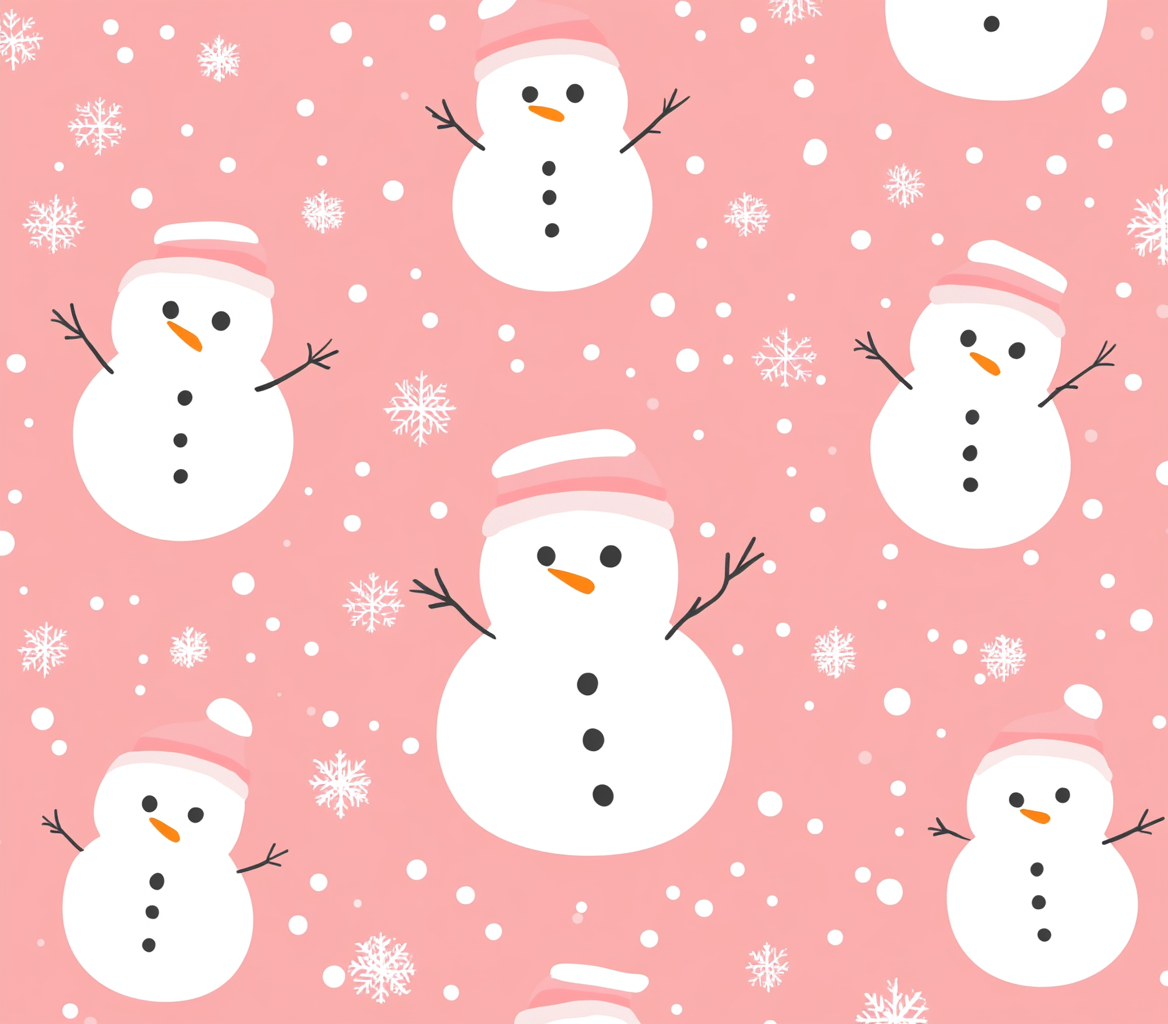 A cute pink snowman in a snowy background.