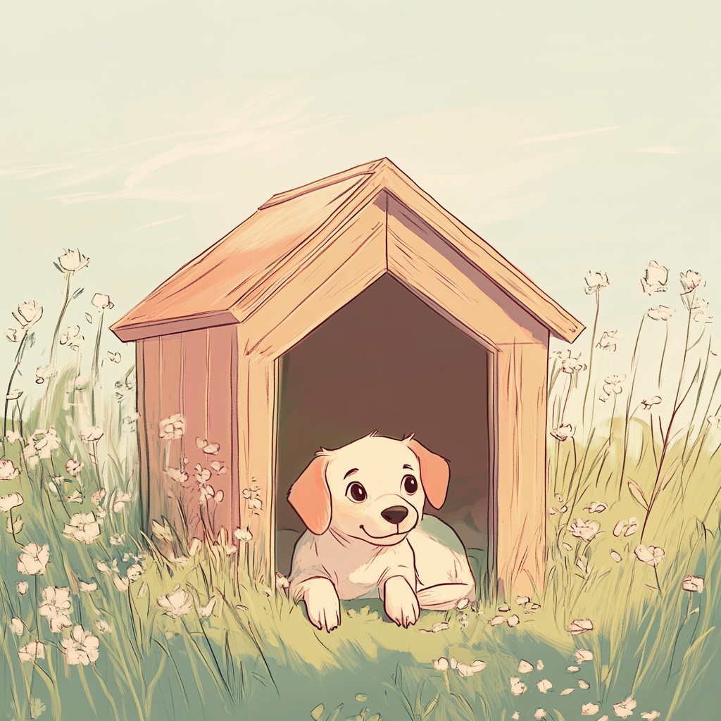 A cute puppy in a cozy doghouse.