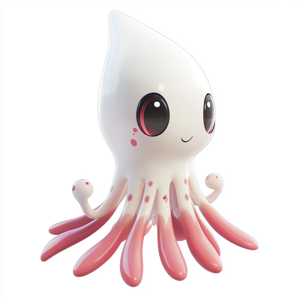 A cute squid cartoon in 3D on white